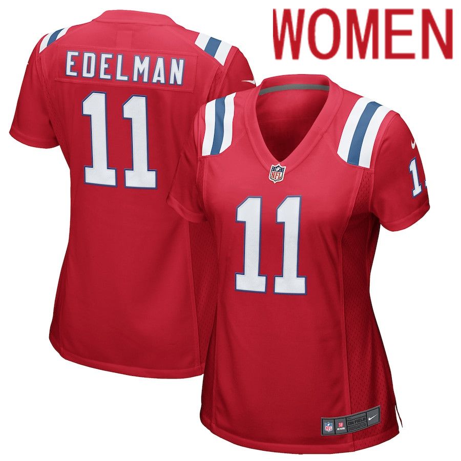 Women New England Patriots #11 Julian Edelman Nike Red Alternate Game NFL Jersey->women nfl jersey->Women Jersey